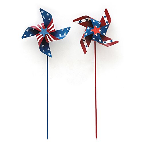 YK Decor 2pcs Patriotic Stars and Stripes American Flag Pin Wheels Wind Spinners 4th of July Yard Garden Decor (20")