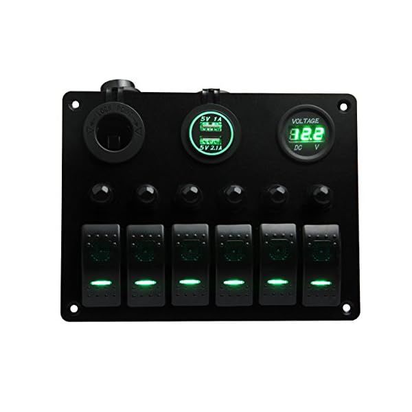 Boat-Car-Marine-Switch-Panel-6-Guang-TEQStone-LED-Rocker-Blank-Switch-Panel-with-Circuit-BreakersDigital-Voltmeter12V-Cigarette-Socket-USB-Power-Charger-AdapterGreenBlueWhiteRed Boat-Car-Marine-Switch-Panel-6-Guang-TEQStone-LED-Rocker-Blank-Switch-Panel-with-Circuit-BreakersDigital-Voltmeter12V-Cigarette-Socket-USB-Power-Charger-AdapterGreenBlueWhiteRed