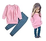 C&M Wodro Toddler Girls Clothes Winter Warm Long Sleeve Tops+Long Pants Set (Pink, 3T (2-3 Years))