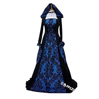 NUTY DESTY Difrases Halloween - Halloween Costume Wicca Witch Medieval Dress Women Adult Plus Size Scary Cosplay Gothic New Wizard Halloween Costumes for Women Blue