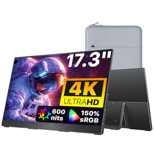 cocopar Portable Monitor 17.3 Zoll 4K UHD 150% sRGB Mobiler Bildschirm Lautsprecher HDMI USB-C Tragbarer Monitor für Laptop MacBoo Surface PC Xbox PS4