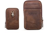 Pofomede Genuine Leather Cellphone Holster Pouch Belt Clip Case iPhone Holder for iPhone 8 Plus 7 Plus Belt Loop Pouch S9 Plus Waist Bag with Zipper Multi-Pocket Smartphone Organizer Fanny Pack Brown