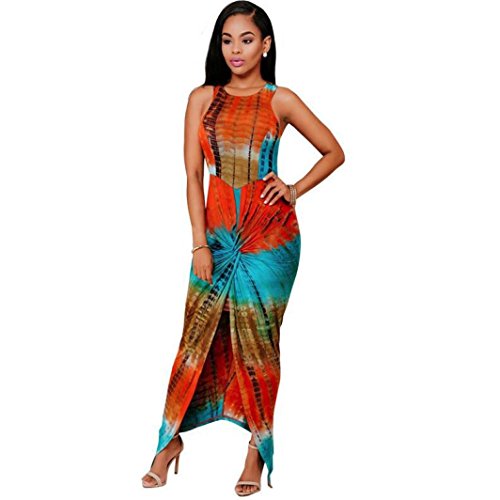 Beautyvan New Women Summer Casual Sleeveless Traditional African Print Party Dress (M, Multicolor)