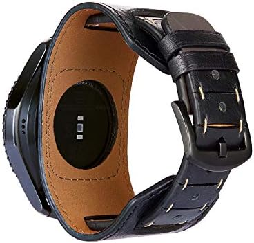 SEMILU Bands Compatible with Samsung Gear S3 Watch/Galaxy Watch 46mm,22mm Leather Cuff Watch Band Replacement Strap-Black（Wrist Size:5.5-8.5inches (140-215mm)）