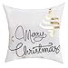 BLEUM CADE Merry Christmas Pillow Covers 4 Pack Gold Stamping Print Snowflakes Merry Christmas Decorative Sofa Throw Pillow Case Cushion Covers 18 X 18 Inch