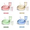 Surmounty Tableware Set 24 Pieces Camping Tableware Picnic Tableware Wheat Straw Dinner Service for 4 People Healthy Crockery Including Plates, Bowls, Cups, Forks, Spoons, Knives