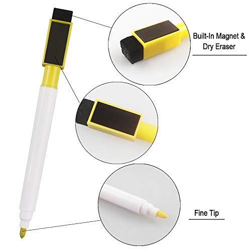 32 Pcs Magnetic Dry Erase Markers Fine Point Bulk in 8 Assorted Colors, Whiteboard Markers with Eraser Cap and 2 Pcs Dry Erasers