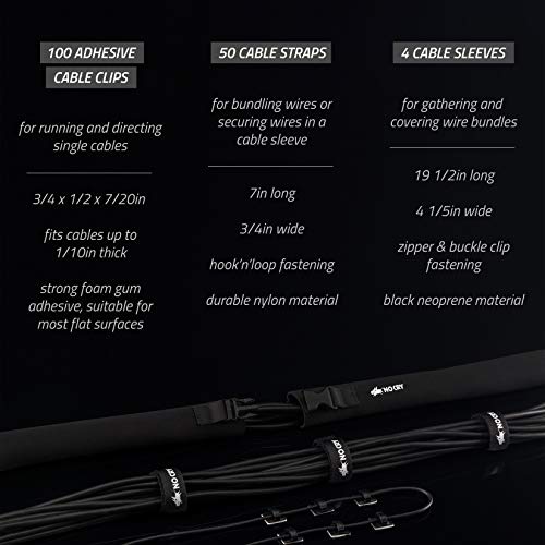 image for NoCry 154-pc Cable Organizer Kit - Includes 4 Black Wire Sleeves, 50 C