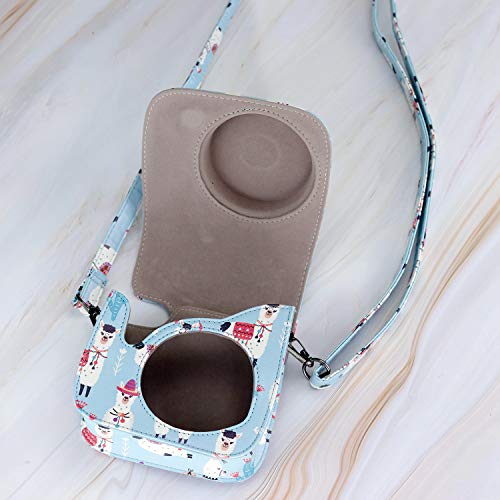 Blummy PU Leather Instax Mini 9 Camera Case for Fujifilm Instax Mini 8/ Mini 8+/ Mini 9 Instant Camera with Adjustable Strap and Pocket (Blue Alpaca)
