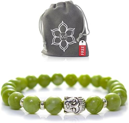 Serpentine Buddha Bracelet - Gemstone Yoga Bracelet for Men or Women - Silvertone
