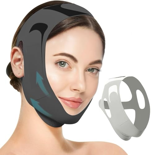 Faja Papada Facial Lifting，Correa Facial para V-Lifting ，Reutilizable Faja para Papada Mujer，Elástico y muy elástico，Eliminar la Flacidez de la Piel y Reafirmar con Efecto Antiarrugas (Negro)