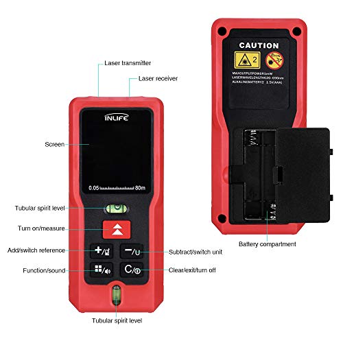 Digital Laser Distance Meter 262FT/ 80M,InLife Backlit LCD Laser Measure, Laser Measuring Device with Single-distance, Continuous, Area, Volume Measurement and Pythagorean Modes