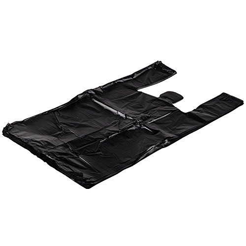 ROYAL 7 Pack of:100 CT Large 1/6 Plastic Grocery Reusable T-shirts Carry-out 12 x 6 x 21 Bag (BLACK, 100)