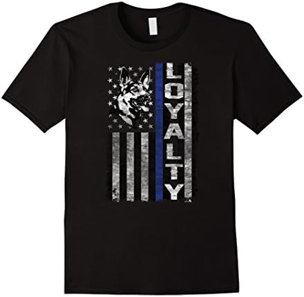 Men's Thin Blue Line Loyalty T-Shirt - K9 and Usa Flag distressed XL Black