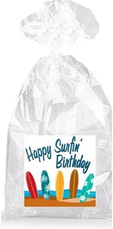 Surfboard Happy Surfin' Birthday Party Favor Bags with Ties - 12pack