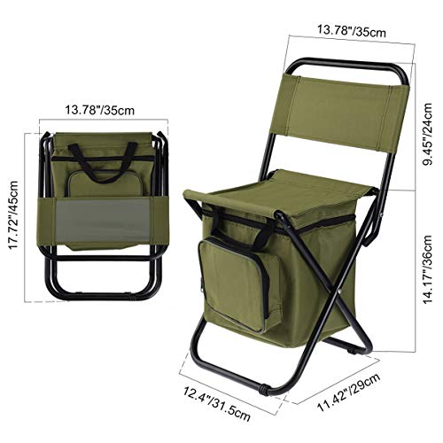 RUNACC Multi-Purpose Cooler Chair Durable Oxford Cloth Folding Chair Outdoor Foldable Chair with Cooler Bag for Hiking, Fishing, Camping and Picnic, Army Green - Thumbnail 6