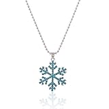 Elsa Princess Snowflake Crystal Pendant Necklace Blue and Silver Fashion Children Cartoon Jewelry (blue)
