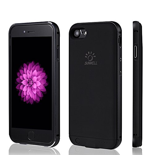 The World s Thinnest iphone 7 case battery Rechargeable Battery Backup Power Bank Charger Case Cover iPhone 7 case charger 3000mAh capacity (4.7" iPhone 7 Black)