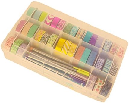 Washi Tape Storage Box by Tanpopo Art | Clear Box Organizer with Adjustable Compartments | Orange Color [ Box only, Tapes not included]
