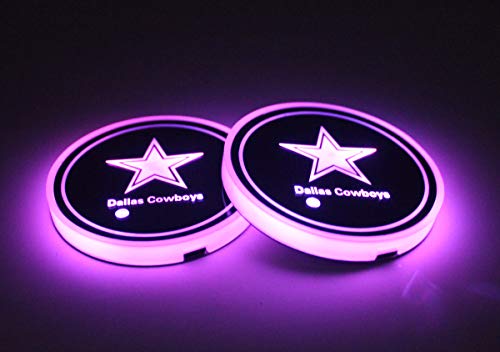 2pcs LED Car Cup Holder Lights for NFL-Dallas Cowboys, 7 Colors Changing USB Charging Mat Luminescent Cup Pad, LED Interior Atmosphere Lamp,We are More Loyal Fans