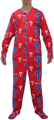 PHI Phillies Mens One-Piece Polar Fleece Footed Romper S Multicolor