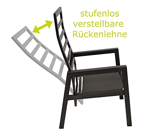 DEGAMO Gartengarnitur MANCIANO 7-teilig, 6X Hochlehner Sessel mit Verstellbarer Rückenlehne und 1x Gartentisch 90x180cm mit Glasplatte in Keramikoptik hellgrau – Bild 7