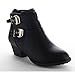 TOP Moda Women's Buckle Straps Stacked Low Heel Ankle Booties Black 8