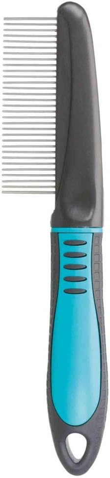 TRIXIE comb - fluffing up the coat - rubberised plastic handle - metal comb - black/blue - 23765, Black/Turquoise, 22 cm