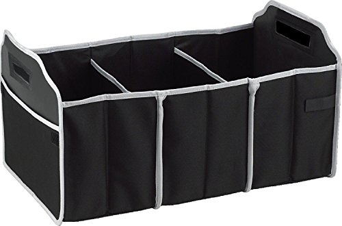 Focus Car Trunk Organizer, 3 Large Sections Collapsible Folding Storage Bin, Black