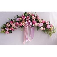 Liveinu Handmade Floral Artificial Simulation Peony Flowers Garland Wreath Wedding Table Centerpieces for Home Party Decor 23 Inch Pink Roses Swag Wreath