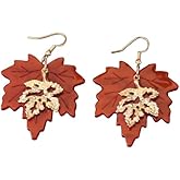 Colorful Resin Fall Autumn Dangle Earrings for Women Shiny Maple Leaf Thanksgiving Earrings Thanksgiving Gifts Holiday Jewelry