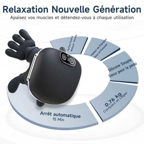 CRECAD Bionic Hand Neck Massager - 4D Neck and Neck Massage with 3 Levels of Intensity and 2 Heat Levels - Electric Heated Back Massage Device Gift for Women Men (Black)
