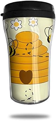 Auh22 Coffee Tumbler Curve Travel Office Mug ABS Bumblebee Fly Honey Coffee Cup Insulated Carry Hand Cup