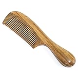 VAMIX Natural Green Sandalwood Comb - No Static Wooden Hair Comb With Rounded Handle