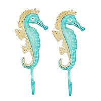 SmartHUG Iron Sea Horse Design Hooks, Aqua Color, Set of 2 (9.5 x 3.5 x 2 inches)