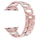 For Apple Watch Band, Wearlizer D Type Band Replacement iWatch Stainless Steel Strap for Apple Watch Series 1, Series 2, Series 3, Sport, Edition - 38mm Pink Gold