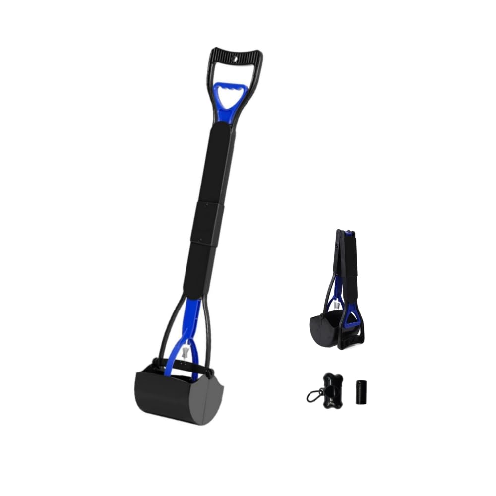 JINGUWU Dogs Pooper Scooper for Small to Large Dogs, 32 Inch Long Handle Foldable Dog Poop Scoop Suitable for Yard of Different Surfaces Dog Poop Waste Pick Up Rake