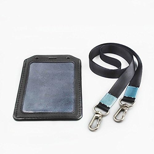 Bluemoona One Pcs - Strap Neck lanyard Snap hook Band + Exhibition Genuine leather Vertical ID Card Badge Holder Business