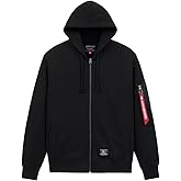 Alpha Industries Utility Pocket Full Zip Up Hoodie Drawcord Adjustable Hood and Utility Sleeve Pocket Alpha Red Ribbon