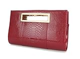 Hoxis Classic Crocodile Pattern Faux Patent Leather Cut It Out Clutch with Shoulder Strap Womens Handbag (Burgundy)