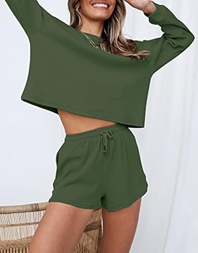 ZESICA Women's Waffle Knit Long Sleeve Top and Shorts Pullover