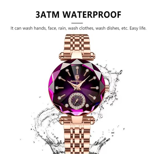 Uniiking® Watches for Women Diamond Dial Elegant Watch for Women Leather Quartz Fashion Ladies Wristwatch, Jewelry Gift for Wedding Anniversary Birthday, Purple