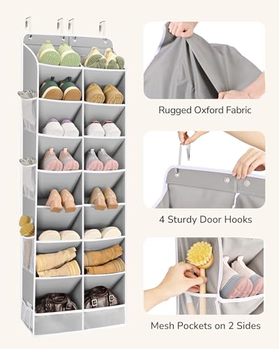 ULG Closet Shoe Organizer Fits 16-24 Pairs with Large Deep Pockets Narrow Shoe Rack Hanging Door Boot Rack Grey