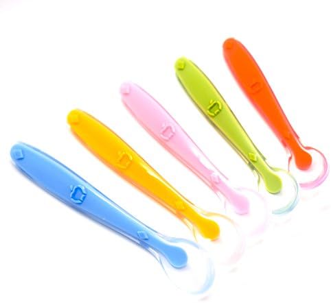 Makerstep BPA Free Soft-Tip Silicone Baby, Infant Spoons, Toxin Free, FDA Approved Food-Grade Silicone, Set of 5