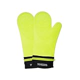 Detachable Silicone Oven Mitt - 1 Pair of Extra Long Professional Heat Resistant Potholder Gloves - Green
