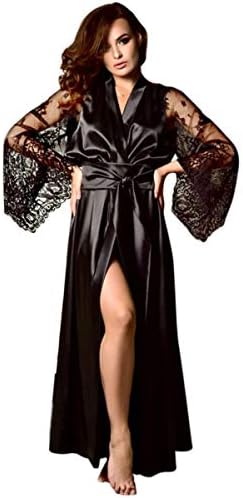 Women Sleepwear Satin Long Nightdress Silk Lace Lingerie Nightgown Sleepwear Sexy Robe