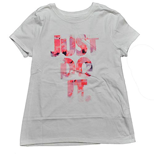 Nike Girls Athletic Cut Graphic T Shirt Just Do It White Pink Aq6923 100 Xl - 
