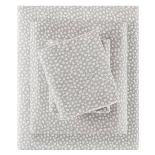 SLEEP PHILOSOPHY True North Cozy Flannel 100% Cotton Ultra Soft Cold Weather Sheet Set Bedding, King, Grey Dots