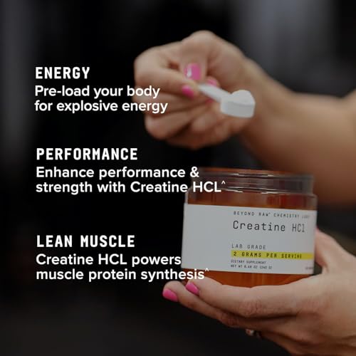 BEYOND RAW Science-Backed Creatine HCl Powder, Lab Grade, for Muscle Strength and Growth, Energy Production, Athletic Performance, Cognitive Support, Cellular Hydration, 120 Servings