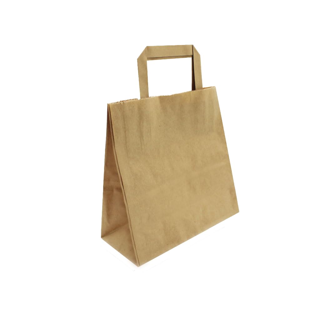Photo 1 of 100-Pack Medium Brown Kraft Paper Gift Bags with Handles – 8.6” x 8.6” x 3.9” – Recyclable Shopping Bags for Small Business, Retail, Party Favors, Weddings, Birthdays & Custom DIY Packaging